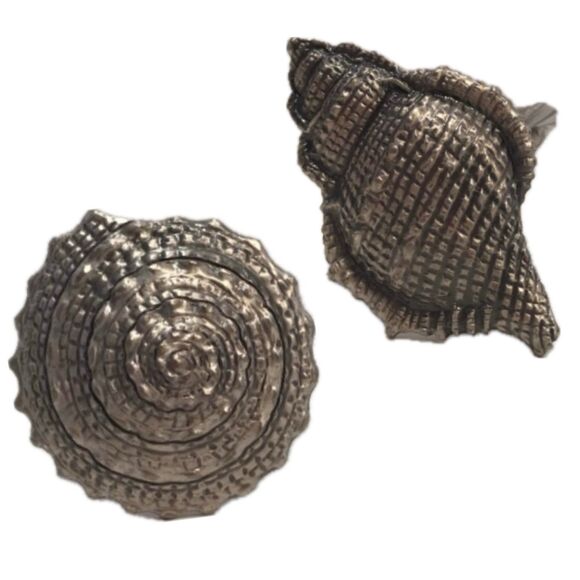 Beaulieu Vineyard BV Silver Pewter Seashell Shell Napkin Rings Holder Set of 2 - Picture 1 of 4